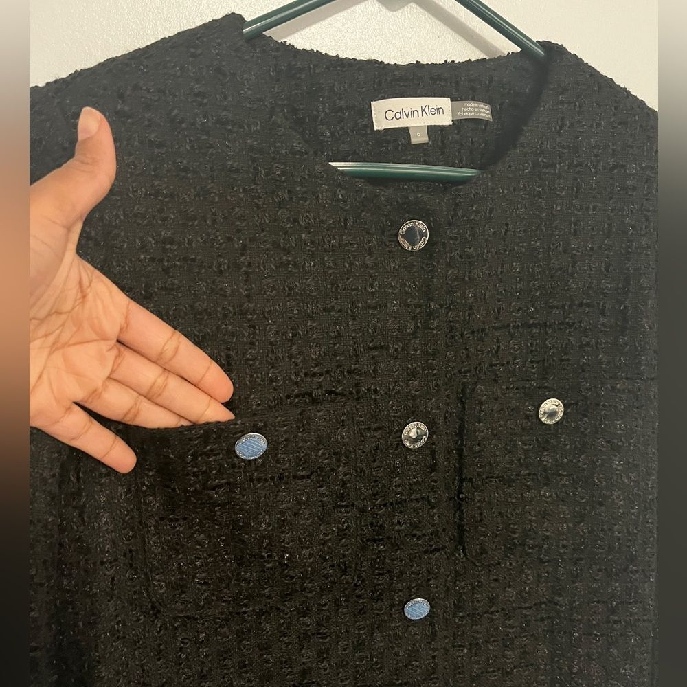 NWT Calvin Klein Black Tweed Textured Jacket Sz 6 - Picture 4 of 10